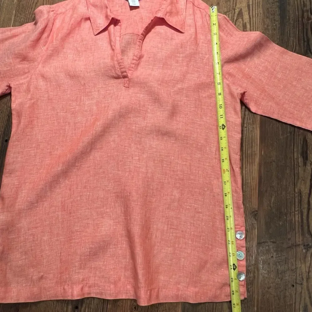 Antibes Blanc Coral Tunic 100% Linen Shirt Popover Coastal Lagenlook Medium - Picture 9 of 12